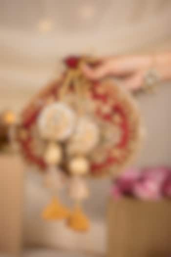 Maroon Cotton Hand Embroidered Potli by 5 Elements at Pernia's Pop Up Shop