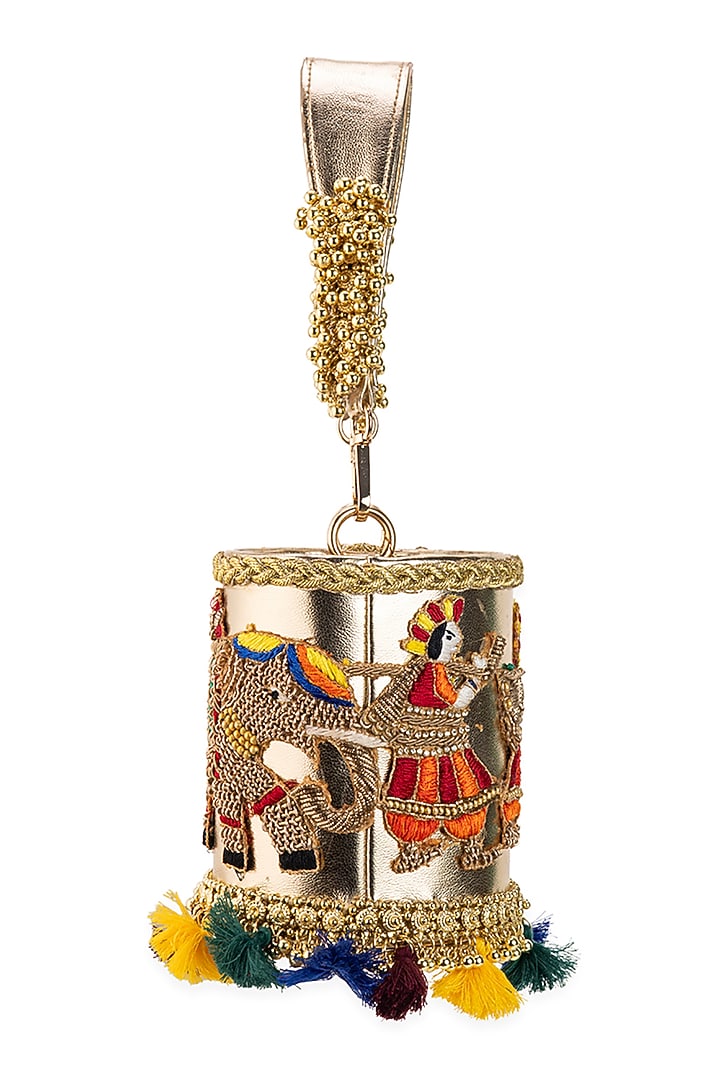 Gold PU Embroidered Potli by 5 Elements at Pernia's Pop Up Shop