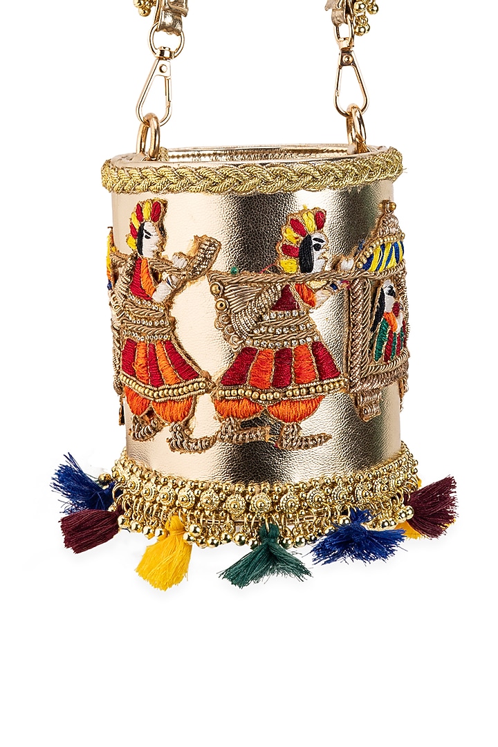Gold PU Embroidered Potli by 5 Elements at Pernia's Pop Up Shop