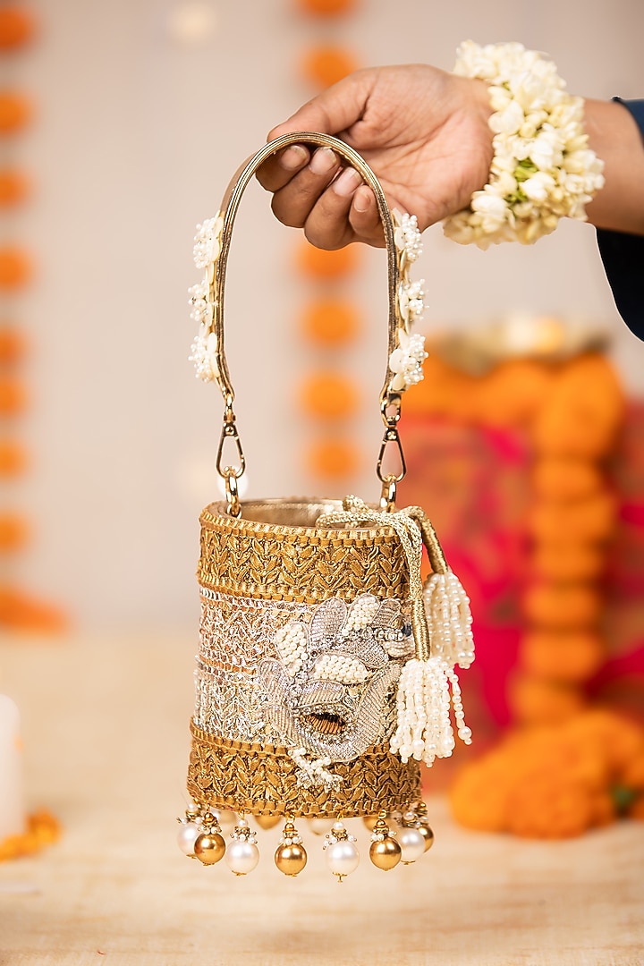 Gold PU Embroidered Potli by 5 Elements at Pernia's Pop Up Shop