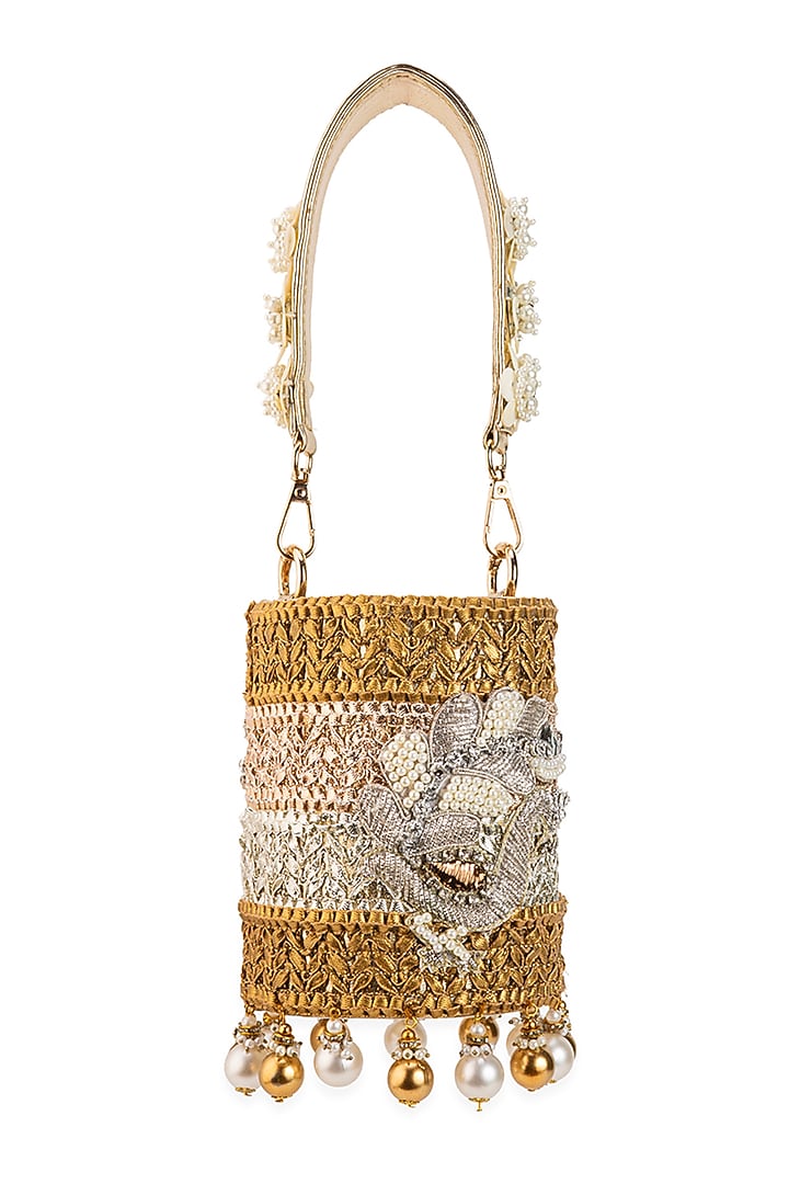 Gold PU Embroidered Potli by 5 Elements at Pernia's Pop Up Shop