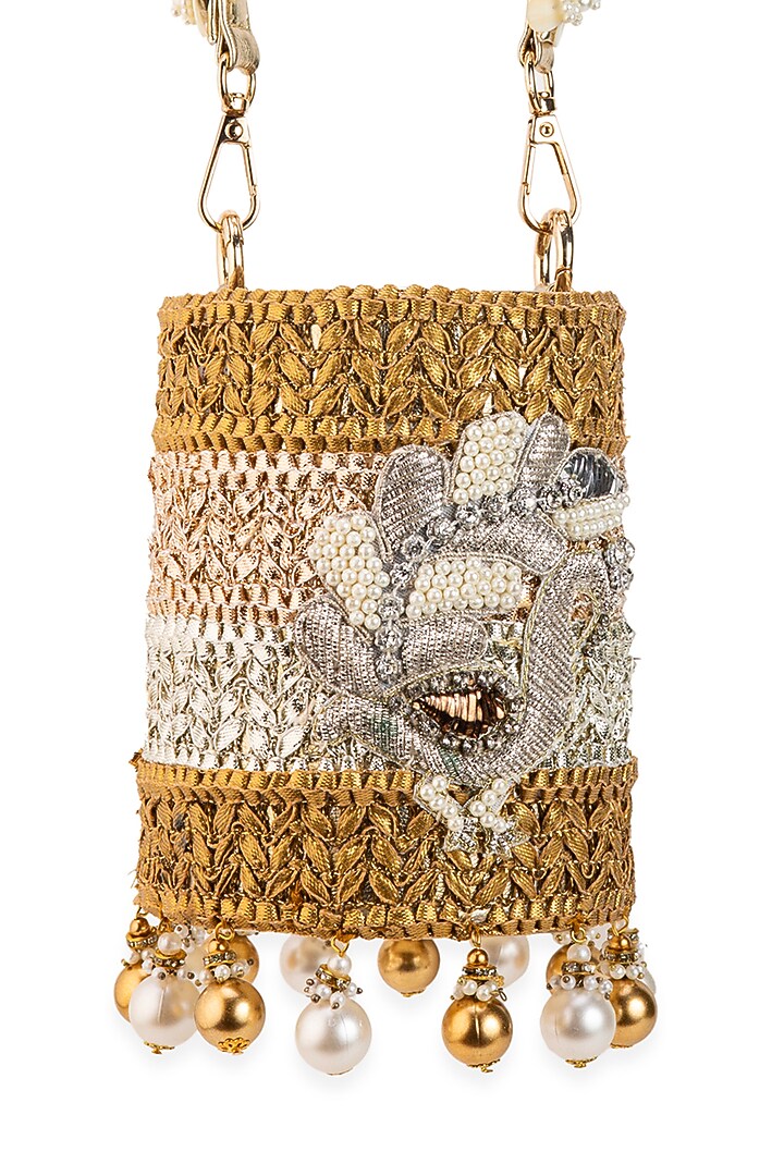 Gold PU Embroidered Potli by 5 Elements at Pernia's Pop Up Shop