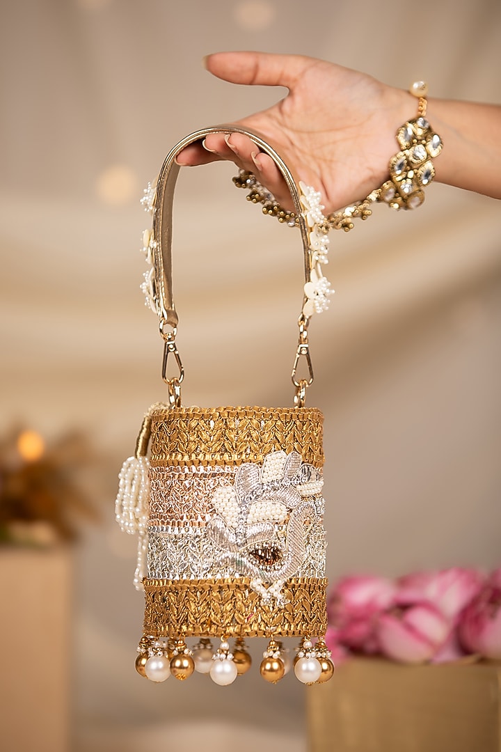Gold PU Embroidered Potli by 5 Elements at Pernia's Pop Up Shop