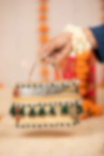 Gold PU Embroidered Handbag by 5 Elements at Pernia's Pop Up Shop