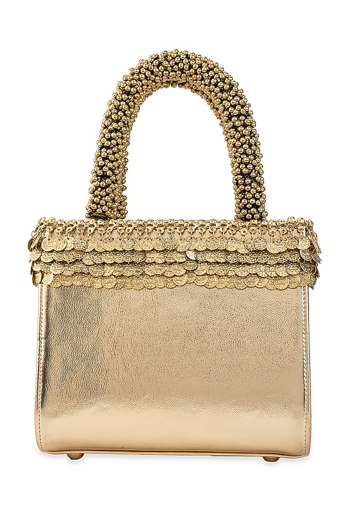 Gold PU Embroidered Handbag by 5 Elements at Pernia's Pop Up Shop