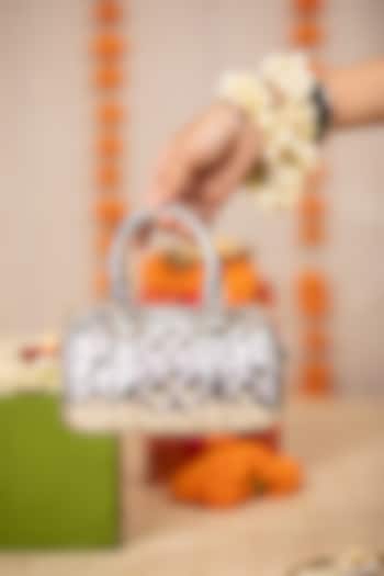 Silver PU Embroidered Handbag by 5 Elements at Pernia's Pop Up Shop