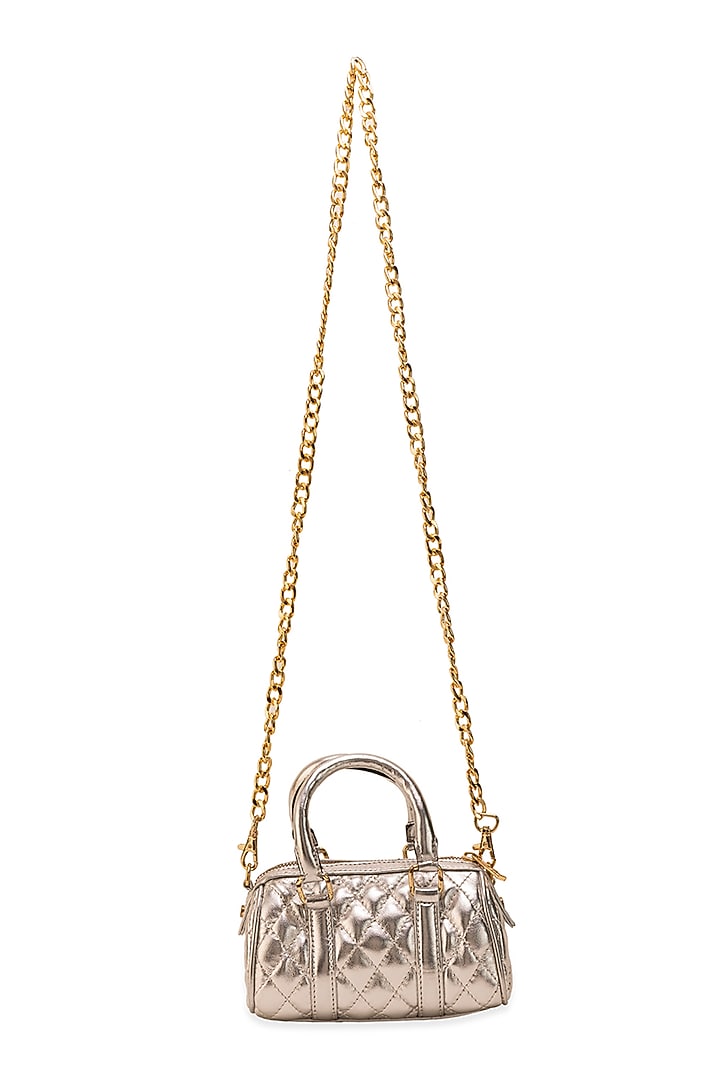 Silver PU Embroidered Handbag by 5 Elements at Pernia's Pop Up Shop