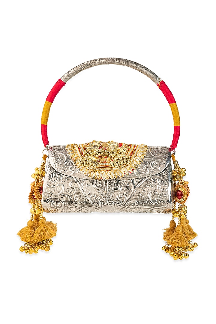 Silver Metallic Embroidered Handbag by 5 Elements at Pernia's Pop Up Shop