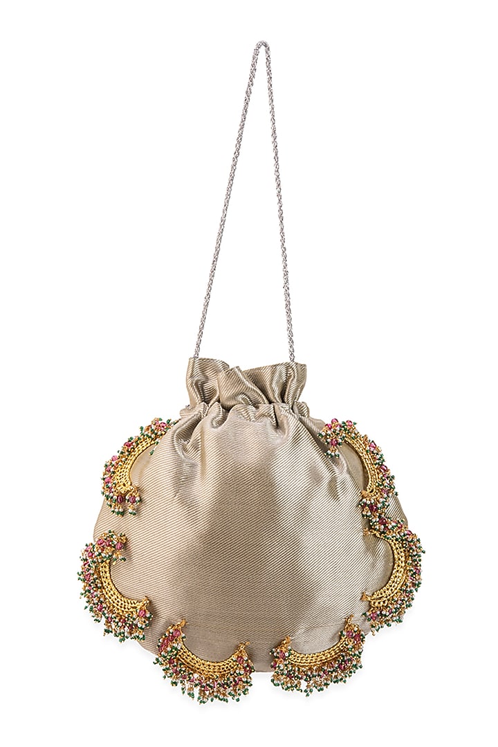 Silver Brocade Embroidered Potli by 5 Elements at Pernia's Pop Up Shop