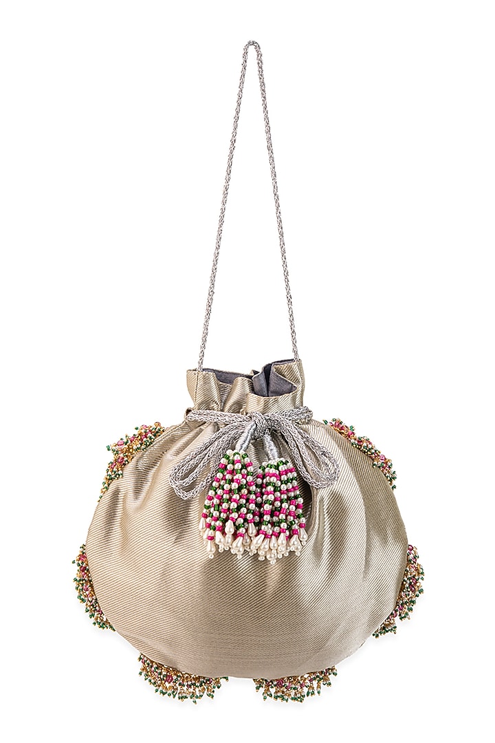 Silver Brocade Embroidered Potli by 5 Elements at Pernia's Pop Up Shop