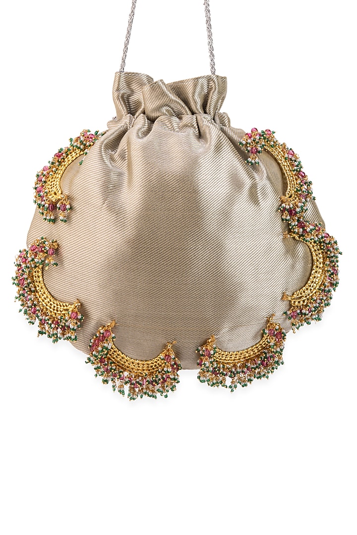 Silver Brocade Embroidered Potli by 5 Elements at Pernia's Pop Up Shop