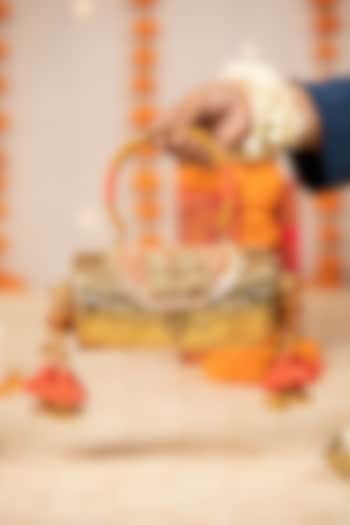 Gold Metallic Embroidered Handbag by 5 Elements at Pernia's Pop Up Shop