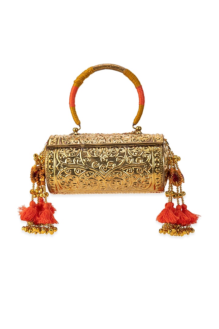 Gold Metallic Embroidered Handbag by 5 Elements at Pernia's Pop Up Shop