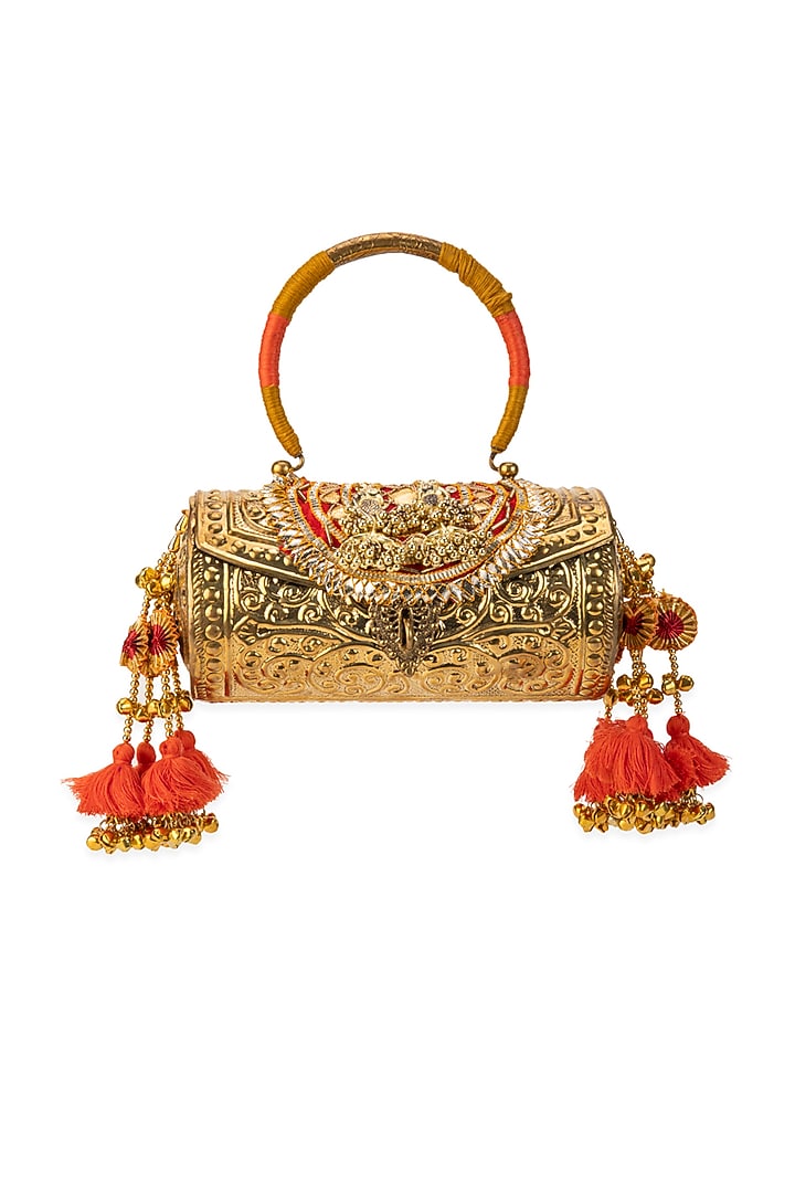 Gold Metallic Embroidered Handbag by 5 Elements at Pernia's Pop Up Shop