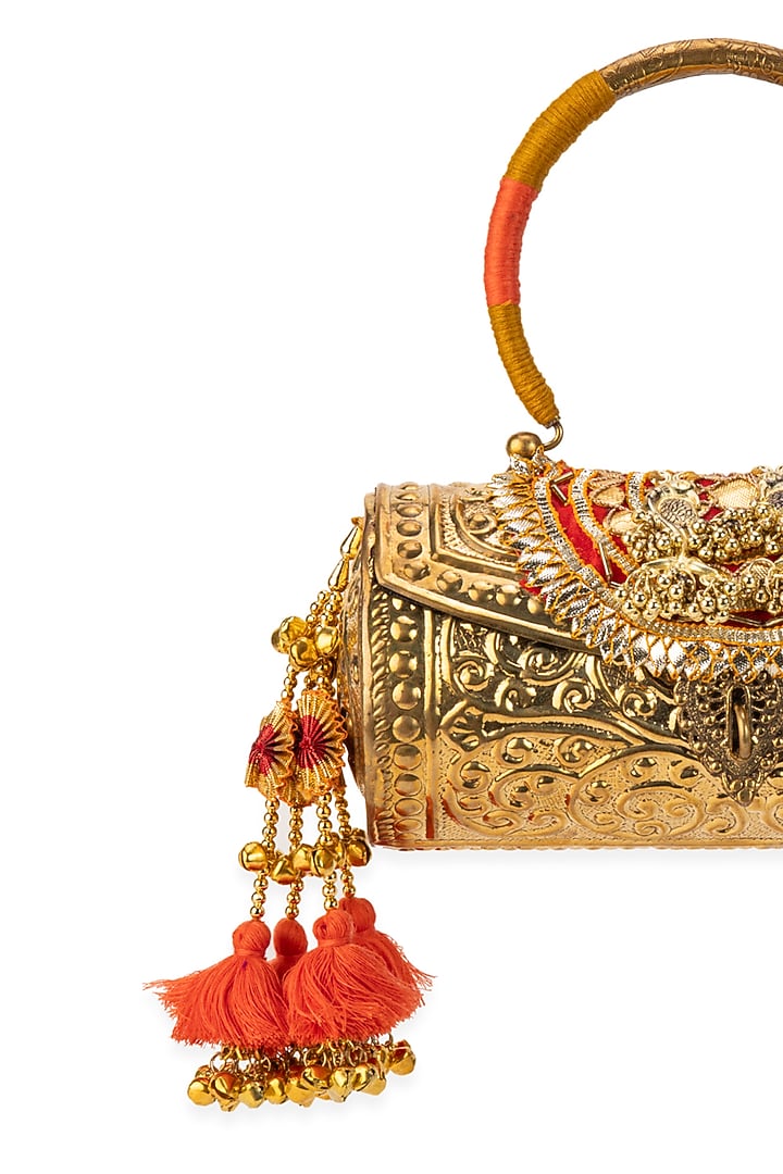 Gold Metallic Embroidered Handbag by 5 Elements at Pernia's Pop Up Shop