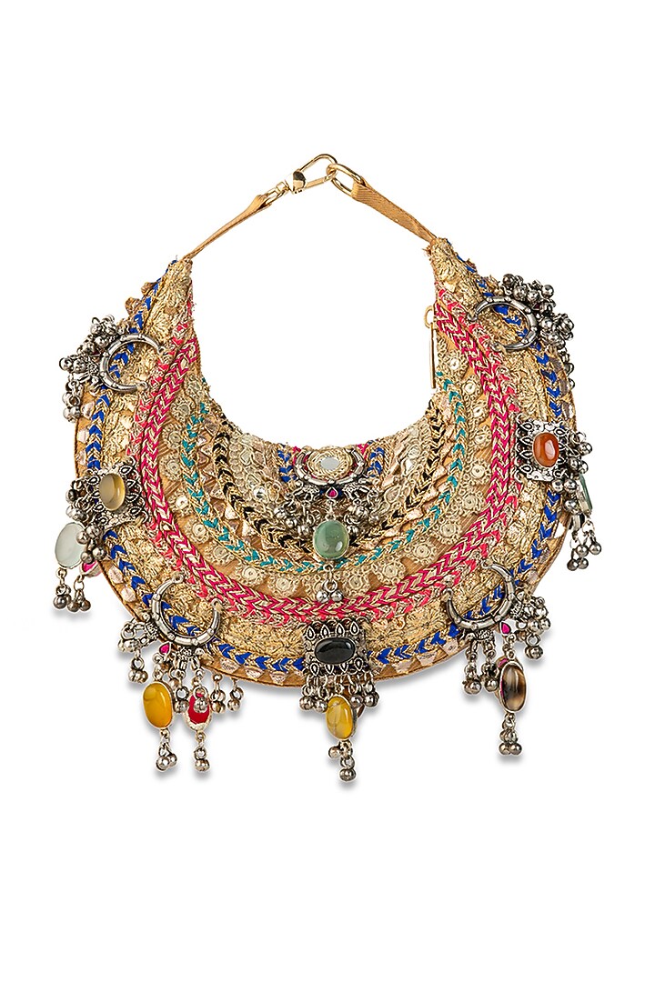 Gold Brocade Thread Embroidered Handbag by 5 Elements at Pernia's Pop Up Shop
