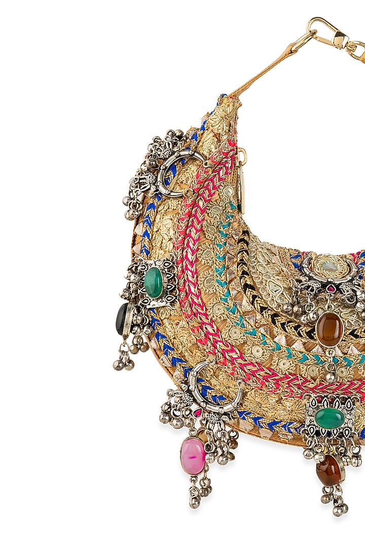Gold Brocade Thread Embroidered Handbag by 5 Elements at Pernia's Pop Up Shop