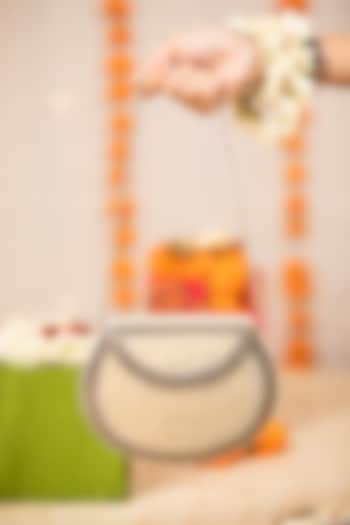 Off-White Metallic Pearl Encrusted Handbag by 5 Elements at Pernia's Pop Up Shop