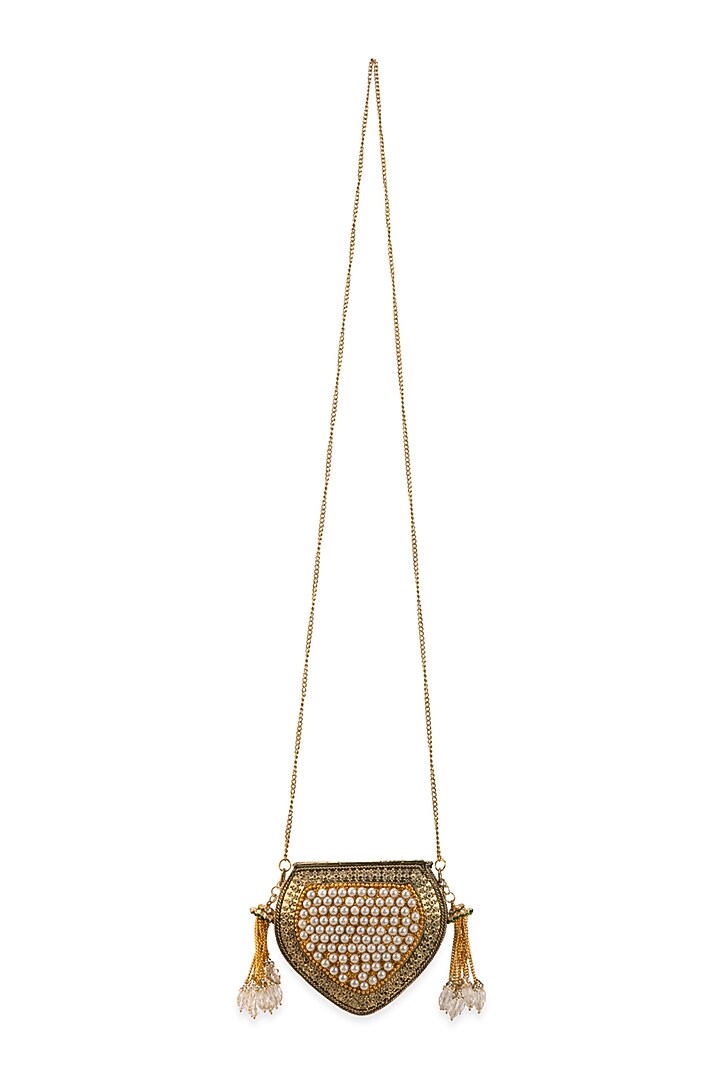 Gold Metallic Pearl Handbag by 5 Elements at Pernia's Pop Up Shop
