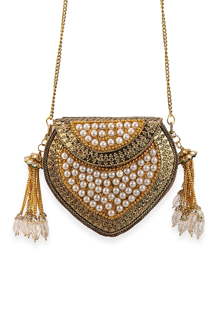 Gold Metallic Pearl Handbag by 5 Elements at Pernia's Pop Up Shop