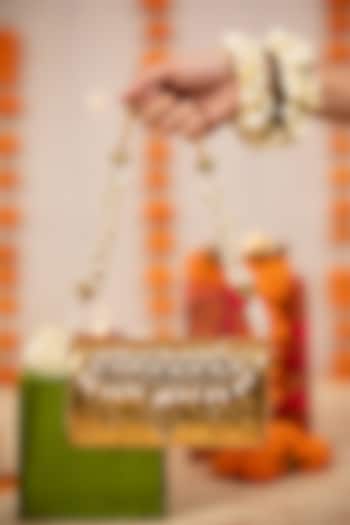 Gold Metallic Kundan & Pearl Embellished Handbag by 5 Elements at Pernia's Pop Up Shop