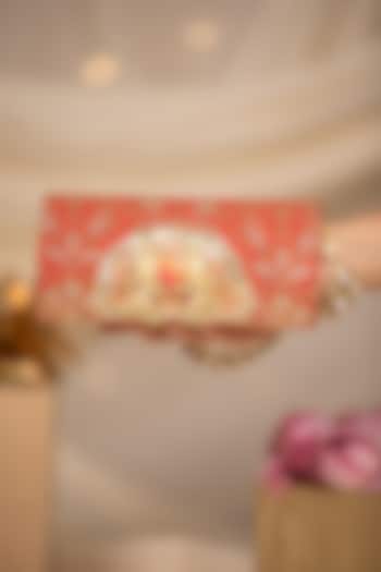 Red Banarasi Silk & Brocade Pearl Work Handbag by 5 Elements at Pernia's Pop Up Shop