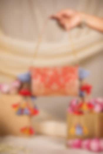 Red Brocade Embroidered Handbag by 5 Elements at Pernia's Pop Up Shop