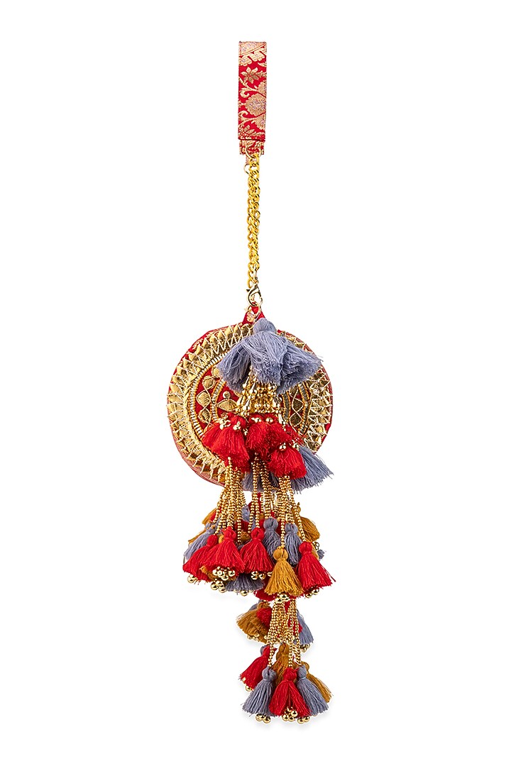 Red Brocade Embroidered Handbag by 5 Elements at Pernia's Pop Up Shop