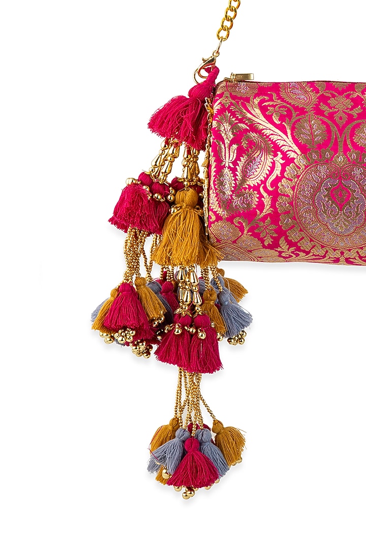 Fuchsia Pink Brocade Handbag by 5 Elements at Pernia's Pop Up Shop