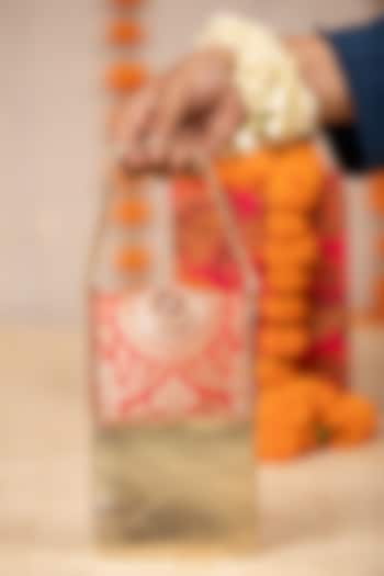 Red Brocade & PU Handbag by 5 Elements at Pernia's Pop Up Shop