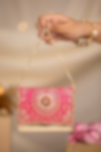Pink Brocade & PU Kundan Embellished Handbag by 5 Elements at Pernia's Pop Up Shop