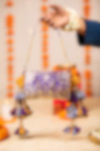 Purple Brocade Zari Motif Embellished Handbag by 5 Elements at Pernia's Pop Up Shop