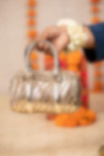 Gold PU Thread Work Handbag by 5 Elements at Pernia's Pop Up Shop