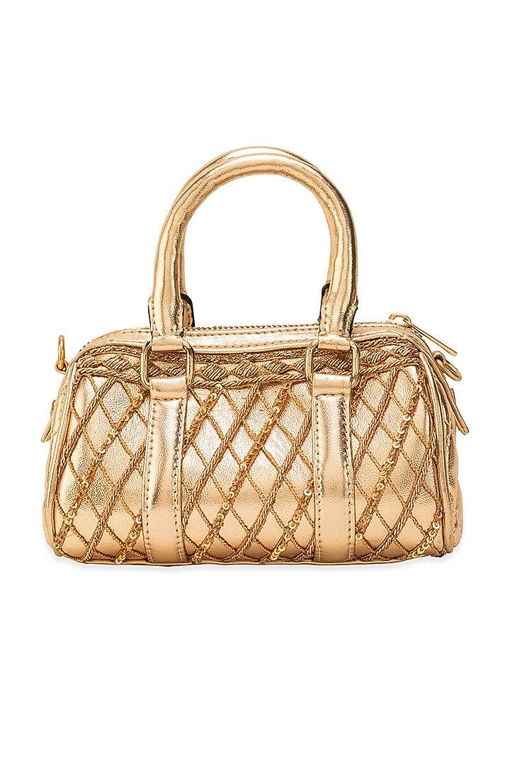 Gold PU Thread Work Handbag by 5 Elements at Pernia's Pop Up Shop