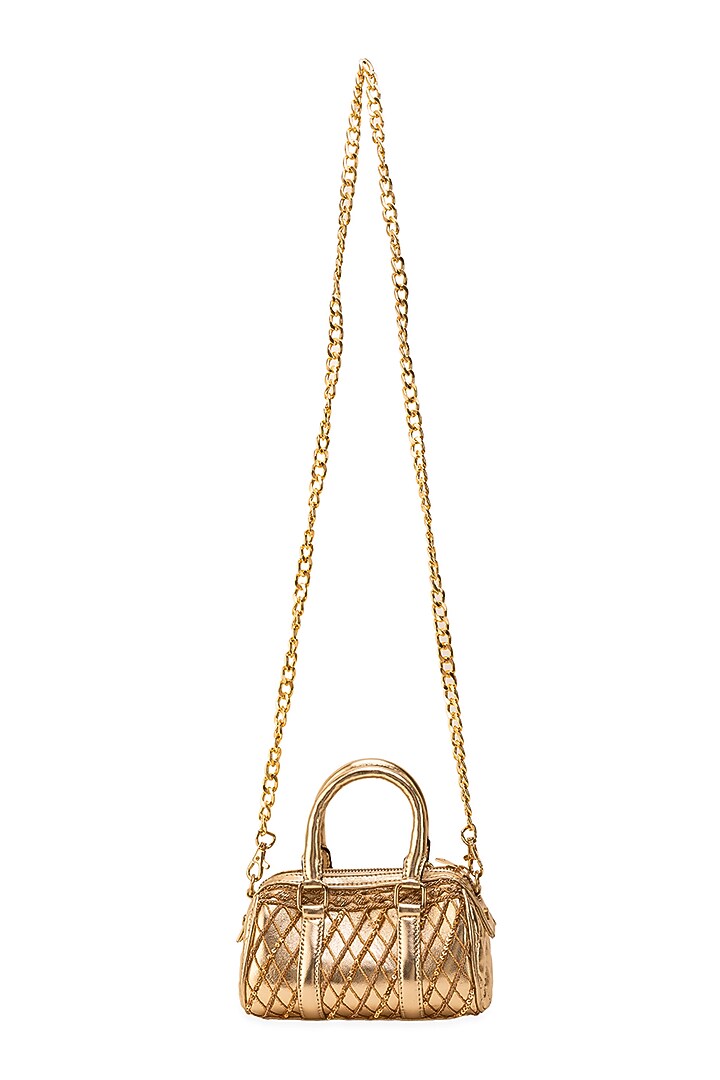 Gold PU Thread Work Handbag by 5 Elements at Pernia's Pop Up Shop