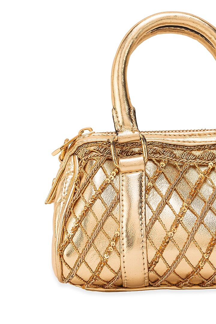 Gold PU Thread Work Handbag by 5 Elements at Pernia's Pop Up Shop
