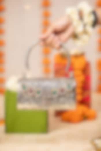 Silver Metallic Pearl Embellished Handbag by 5 Elements at Pernia's Pop Up Shop