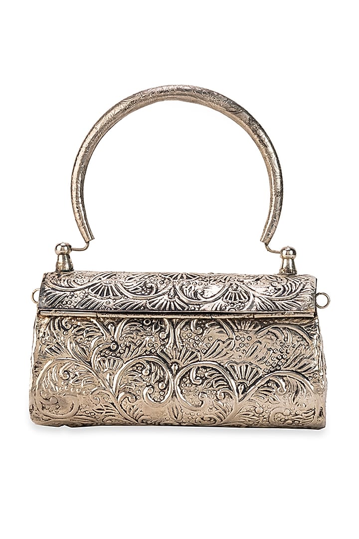 Silver Metallic Pearl Embellished Handbag by 5 Elements at Pernia's Pop Up Shop