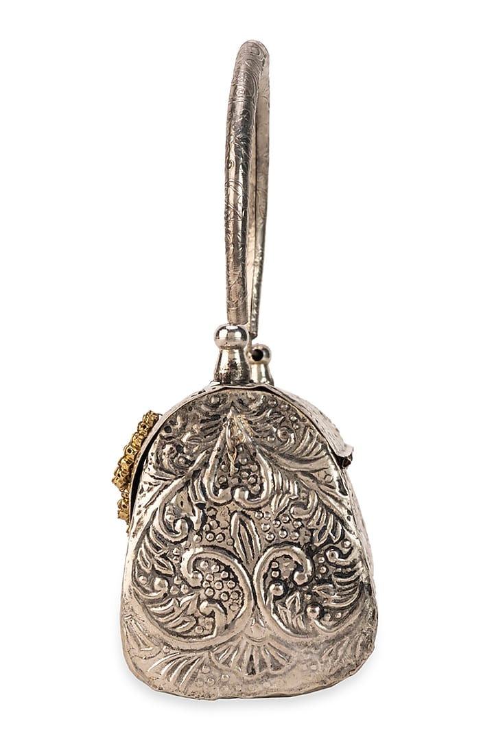 Silver Metallic Pearl Embellished Handbag by 5 Elements at Pernia's Pop Up Shop