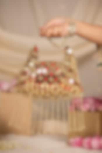 Red Silk Mirror & Gold Embellished Potli by 5 Elements at Pernia's Pop Up Shop