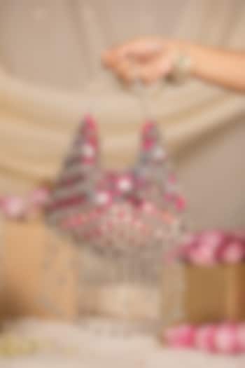 Pink Silk Mirror & Gold Embellished Potli by 5 Elements at Pernia's Pop Up Shop