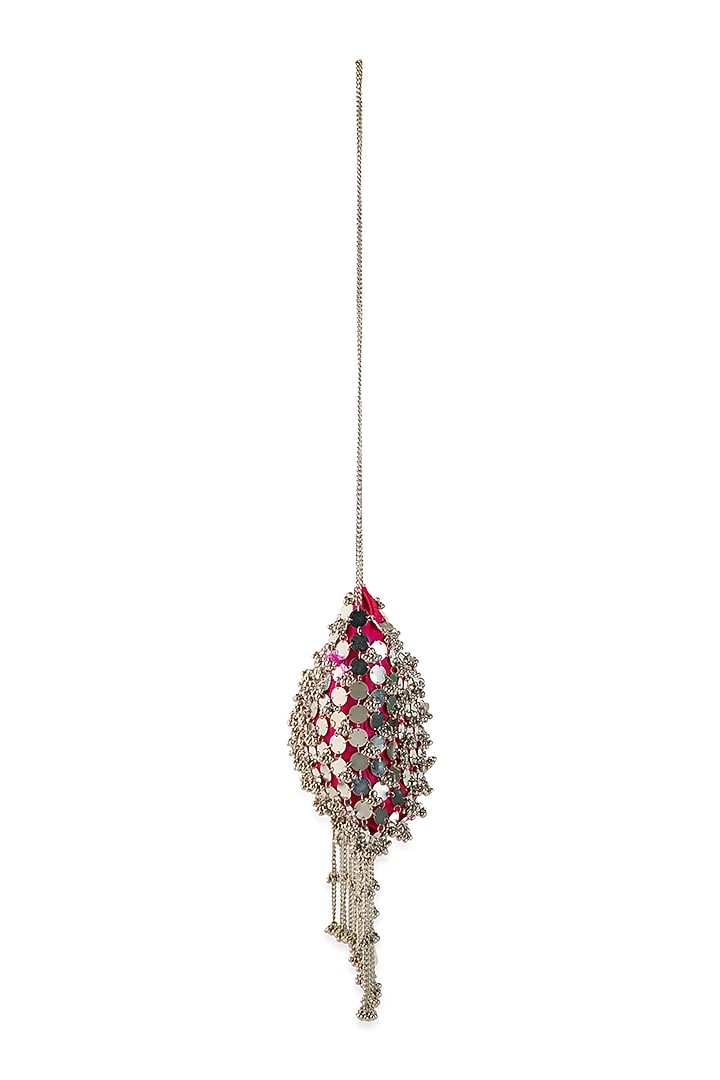 Pink Silk Mirror & Gold Embellished Potli by 5 Elements at Pernia's Pop Up Shop