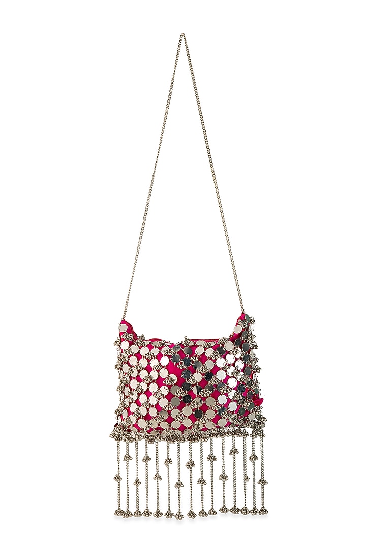 Pink Silk Mirror & Gold Embellished Potli by 5 Elements at Pernia's Pop Up Shop