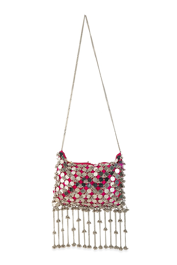 Pink Silk Mirror & Gold Embellished Potli by 5 Elements at Pernia's Pop Up Shop