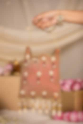 Red Silk & Ornate Mesh Pearl Embellished Potli by 5 Elements at Pernia's Pop Up Shop