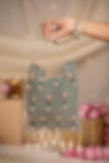 Green Silk Pearl Embellished Potli by 5 Elements at Pernia's Pop Up Shop