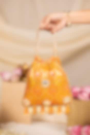 Yellow Silk Mirror Embellished Potli by 5 Elements at Pernia's Pop Up Shop