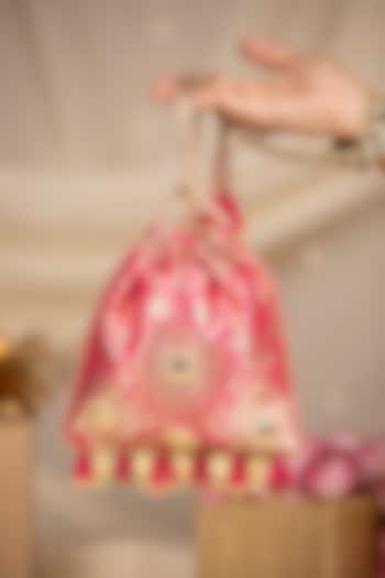 Pink Brocade & PU Mirror Embellished Potli by 5 Elements at Pernia's Pop Up Shop