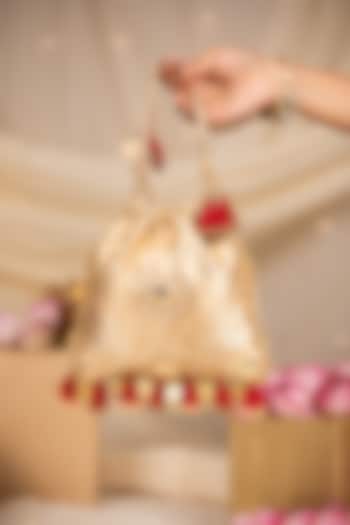 Gold Brocade & PU Mirror Embellished Potli by 5 Elements at Pernia's Pop Up Shop