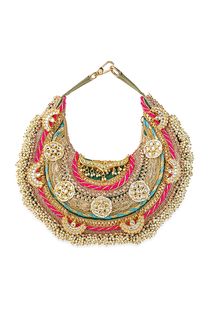 Gold Brocade Thread Work Handbag by 5 Elements at Pernia's Pop Up Shop